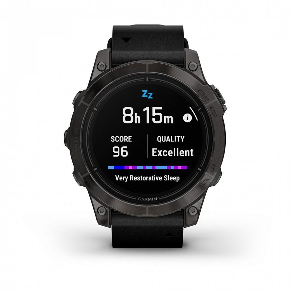 Смарт-часы Garmin Epix Pro (Gen 2) Sapphire Edition 47 мм, титановый, угольно-серый DLC, черный кожаный ремешок , 010-02803-30. Товар уцененный