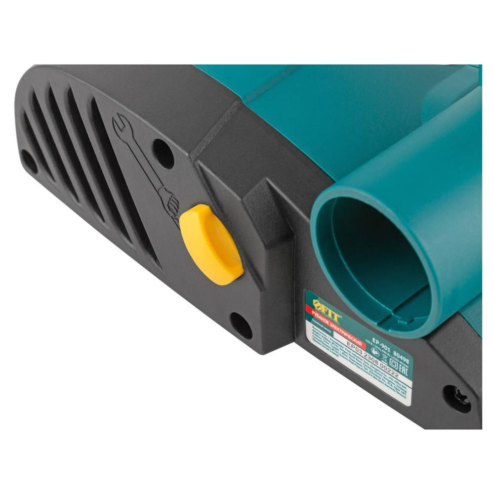 Рубанок 900 Вт; 16000 об/мин; 82 мм; 0-3,0 мм; паз 0-16 мм; 3 кг; прав. выброс; ал.опора; рез. накл.; коробка FIT 80498