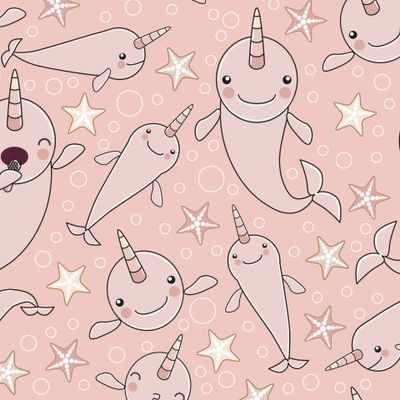 УЗОР с милыми маленькими персонажами нарвала или кита-единорога