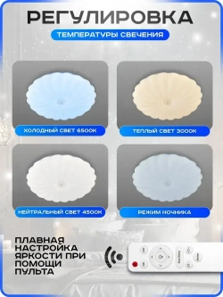 Люстра потолочная светодиодная с пультом. Светильник потолочный 72w, белый