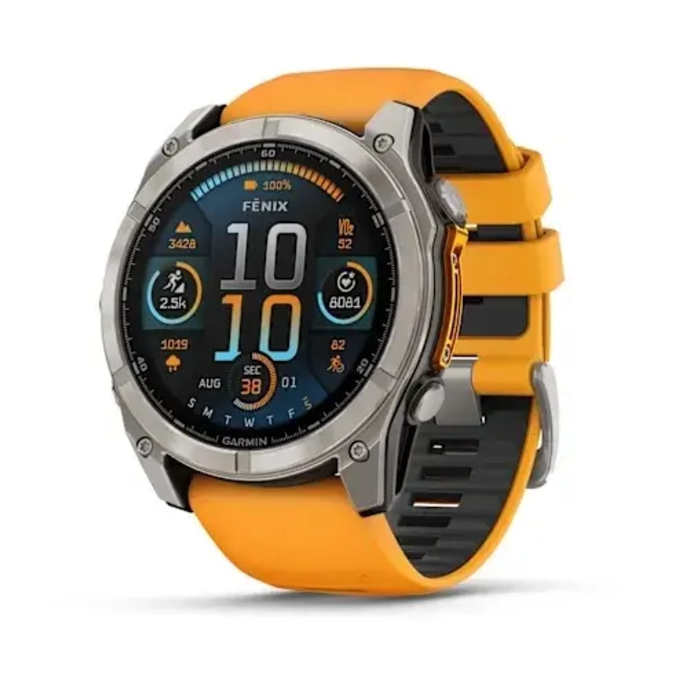 Умные часы Garmin Fenix 8 47mm, Sapphire, Titanium with Spark Orange/Graphite Silicone Band
