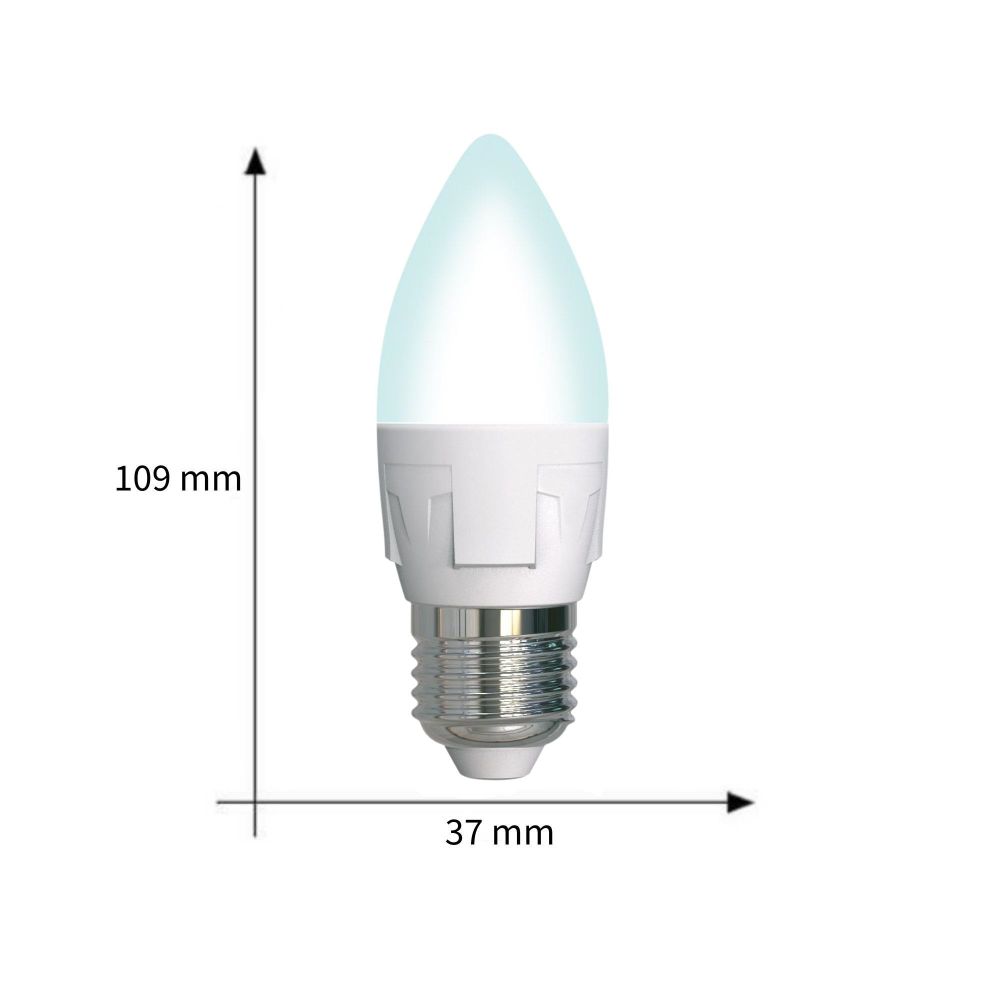 LED-C37 7W-4000K-E27-FR-DIM PLP01WH Лампа светодиодная. диммируемая. Форма свеча. матовая. Серия Яркая. Белый свет 4000K. Картон. ТМ Uniel.