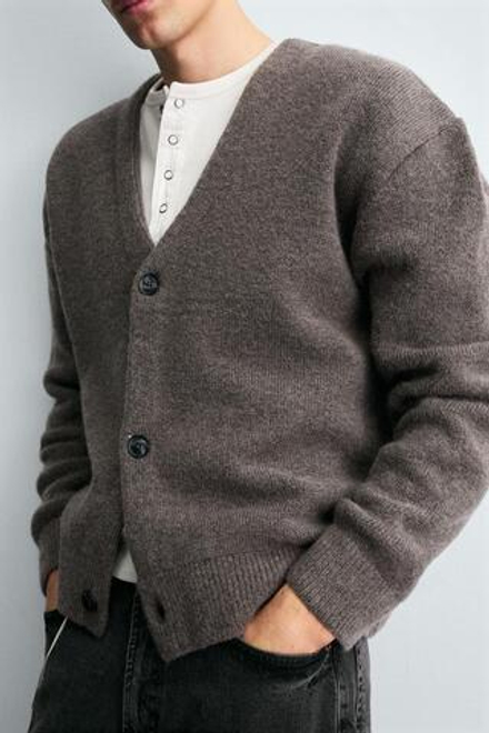 ZARA КАРДИГАН ИЗ РЕЛЬЕФНОГО ТРИКОТАЖА, СЕРЫЙ