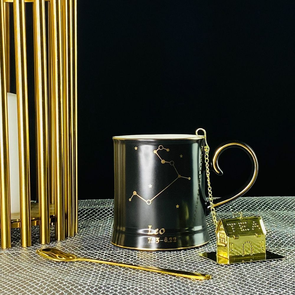 Lenardi 106-294 Кружка 360мл с ложкой и фильтром ЛЕВ в под.уп.(х12)Фарфор