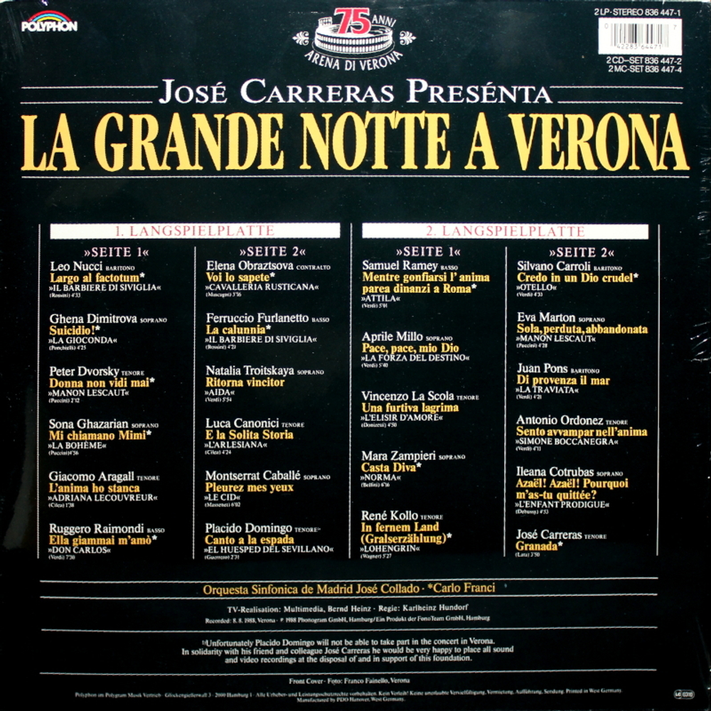 Jose Carreras Presenta / La Grande Notte A Verona (2LP)