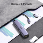 Конвертер USB 3.1 Type C на LAN RJ-45,1000Mbps + USB 3.0 HUB 3 port, 0.2m UGREEN 60600