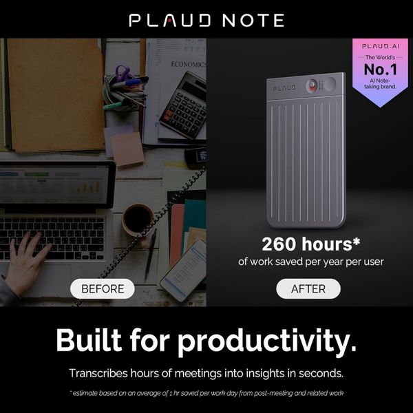 Цифровой диктофон Plaud Note с поддержкой ChatGPT, Черный | Black