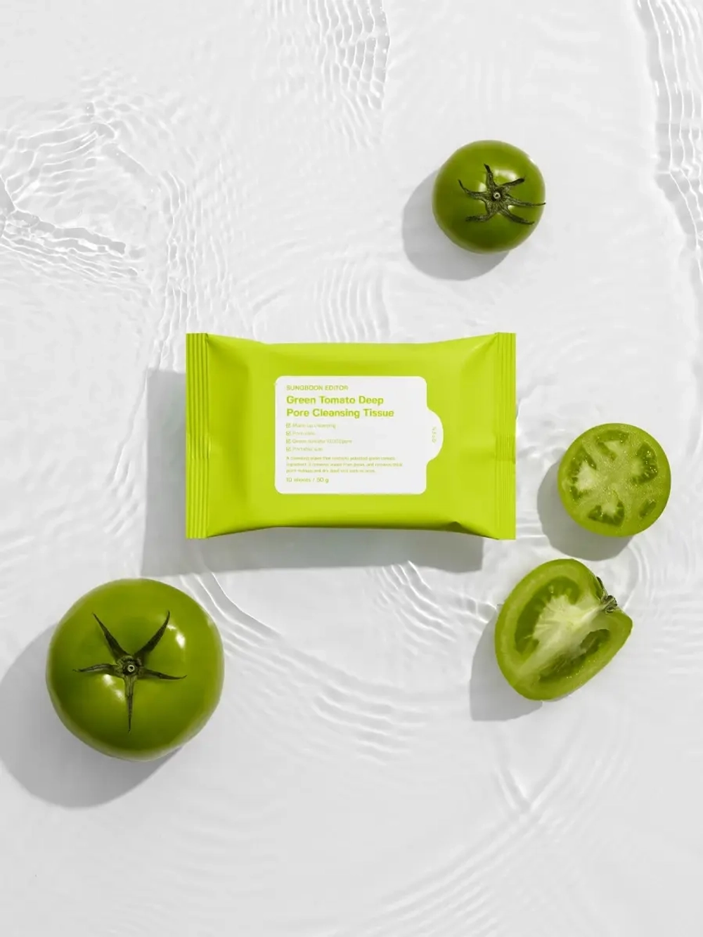 Sungboon Editor Очищающие салфетки для снятия макияжа Green Tomato Deep Pore Cleansing Tissue 10 шт