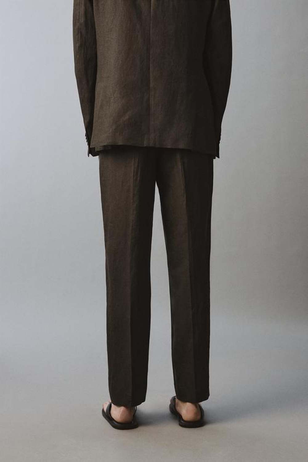 ZARA КОСТЮМНЫЕ БРЮКИ ИЗ 100% ЛЬНА, ТЕМНО-КОРИЧНЕВЫЙ