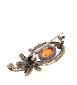 AM- 958 Брошь «Цветочная нотка» (латунь, янтарь)