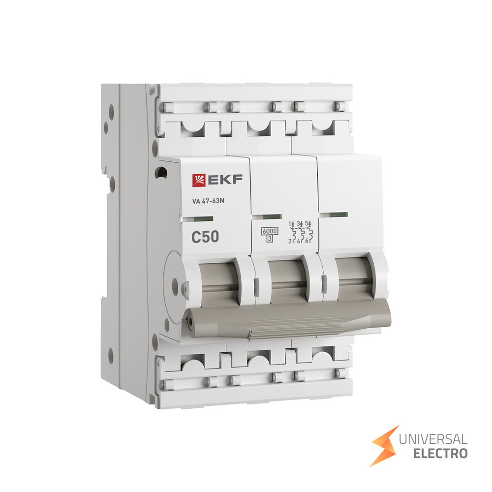 Автоматический выключатель 3P 50А (C) 6кА ВА 47-63N EKF PROxima