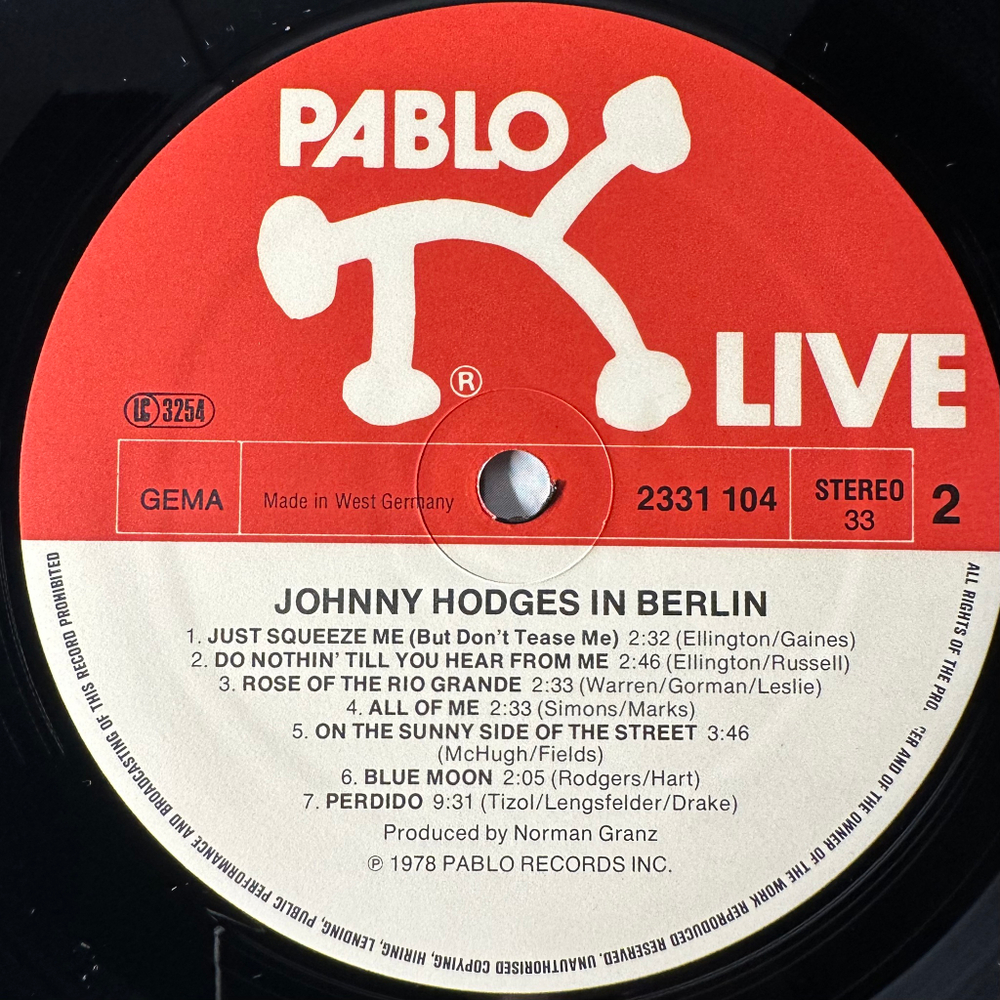 Johnny Hodges ‎– At The Sportpalast, Berlin 2LP (Германия 1978г.)