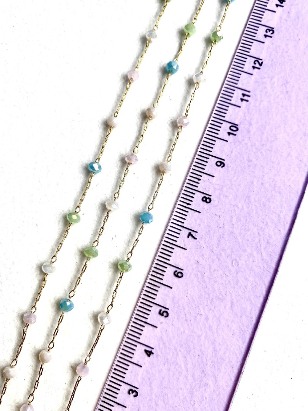 1006-з Цепь мелкая с пастельным ювелирным стеклом, позолота