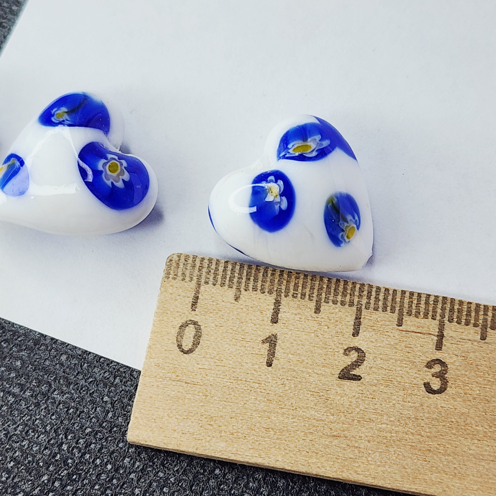 Бусины сердце, мозаичное стекло, миллефиори, р-р 20мм, штучно