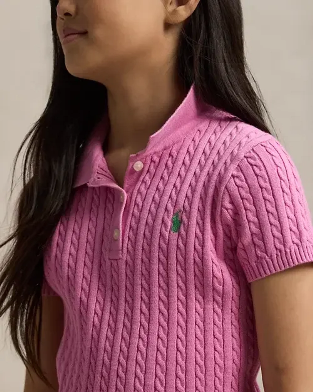 Свитер для девочки с вязкой "косы" и воротником поло Ralph Lauren