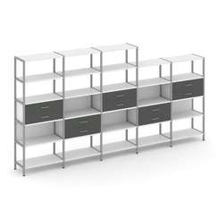 Shelf System Пятисекционный стеллаж пятиярусный с ящиками SN.STM-551 Белый/Антрацит/Металл Серый 393
