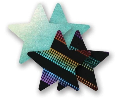 Комплект из 1 пары голубых пэстис-звездочек и 1 пары неоновых пэстис-звездочек в полоску