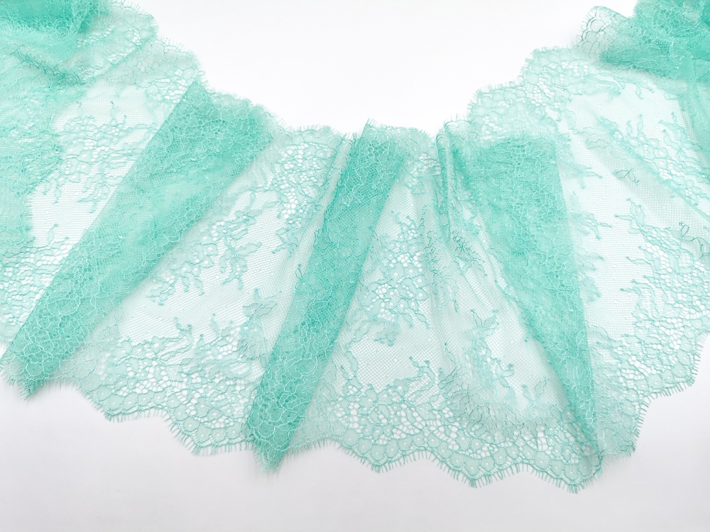 Кружево шантильи, с ресничками, 23 см, ментол, купон (3м), SK-2502