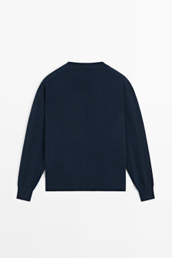 Massimo Dutti Джемпер из 100% кашемира с длинными рукавами, темно-синий