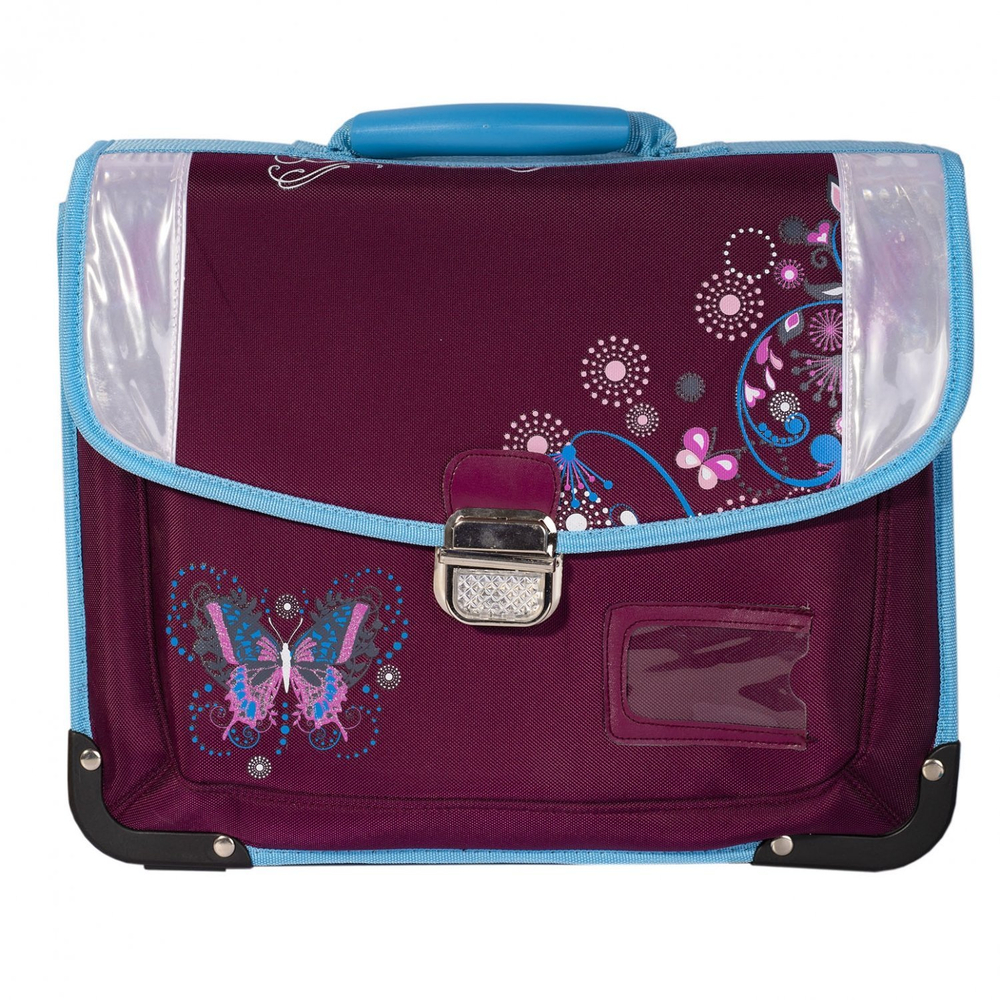 Портфель для девочки Alingar, 300 х 385 мм, "Бабочки", ортопедическая мягкая спинка, 2 кармана, 2 отделения, светоотражатель, органайзер, фиолетовый