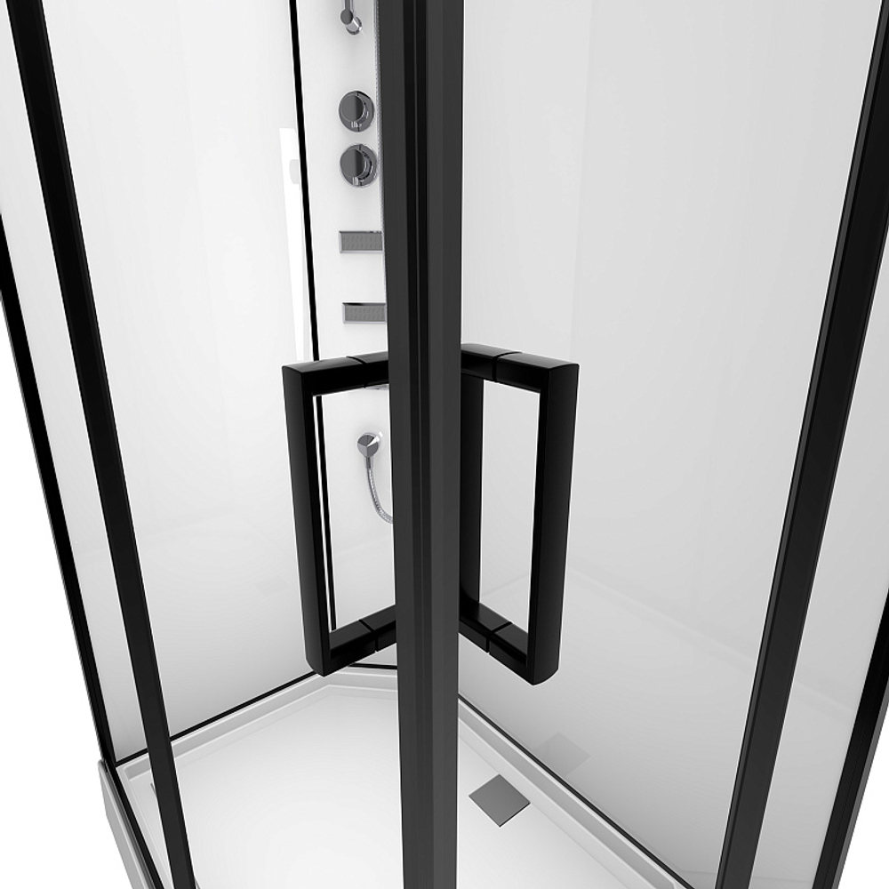 Душевая кабина Loranto NEO 120x80x(190+15) с низким поддоном 15см, прозрачное закаленное стекло 5 мм, задние стеклянные стенки белые, профиль черный-матовый (CS-21813)