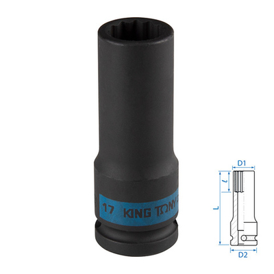 KING TONY (443017M) Головка торцевая ударная глубокая двенадцатигранная 1/2", 17 мм