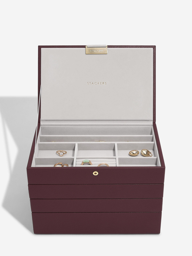 Органайзер для украшений и часов Stackers Classic Jewellery Box, 4 секции - Burgundy (Burgundy / бордовый / Burgundy / 600 / 700 / Органайзер-косметичка с крышкой)