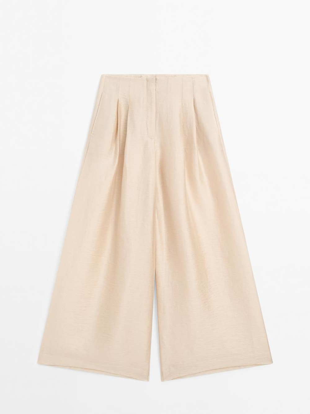 Massimo Dutti Брюки из струящейся смесовой шерсти с защипами, золотистый