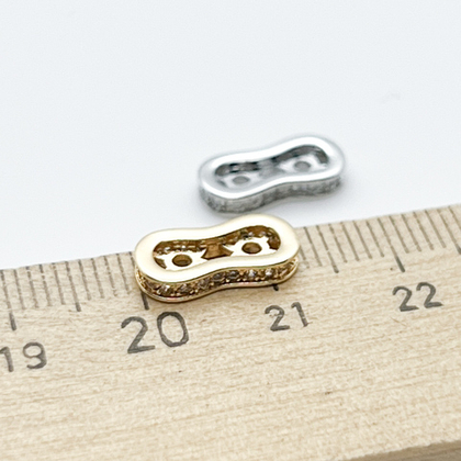 Коннектор-разделитель на 2 нити, цвет серебро, фианиты, размер 12,5*6 мм, цена за 1 шт