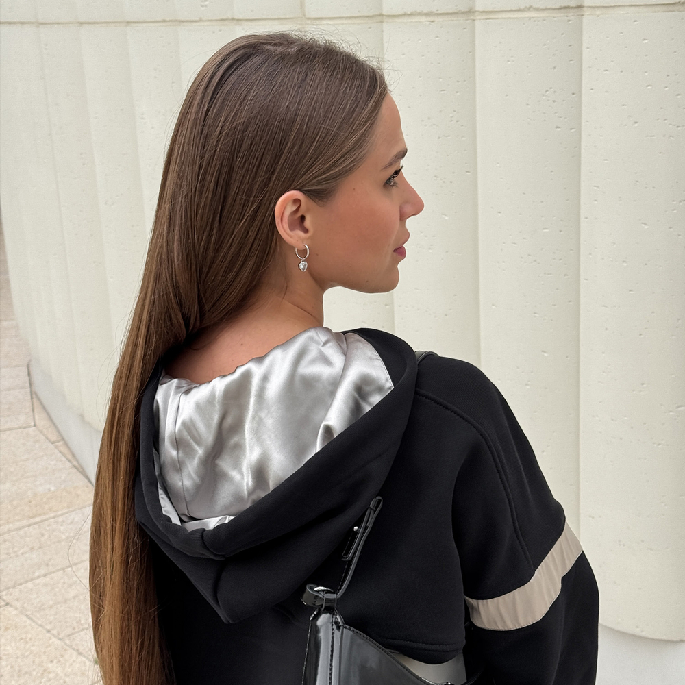 Худи OVERSIZE REGULAR из хлопка и шёлка ЧЁРНЫЙ