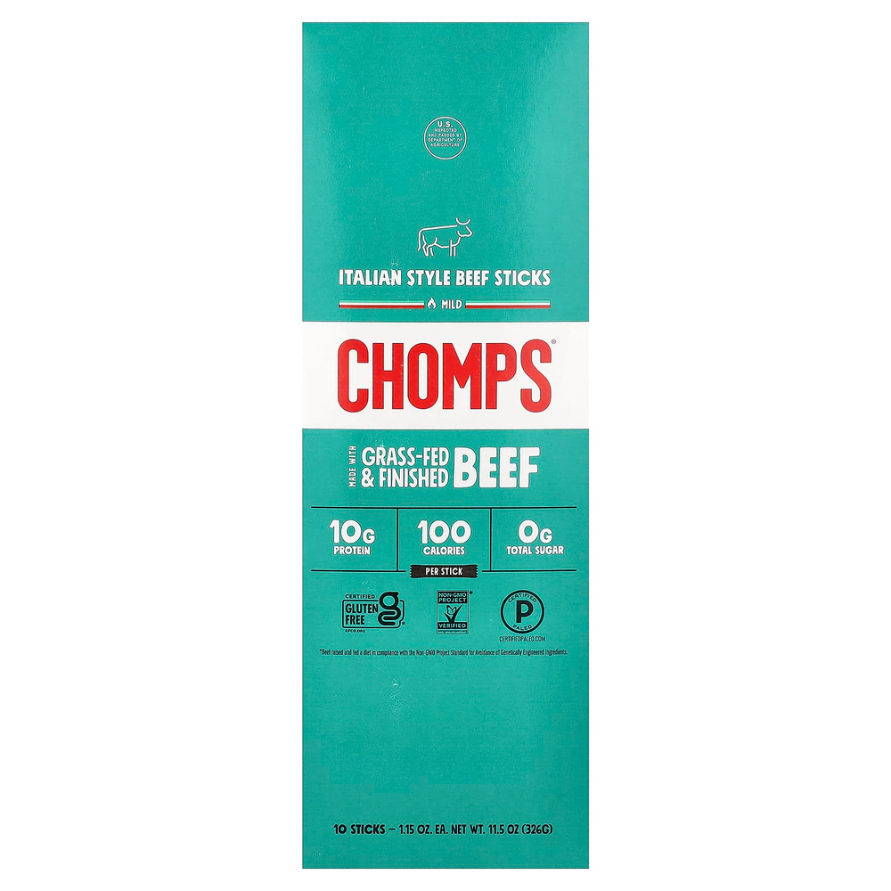 Chomps, Beef Sticks, Italian Style, Mild, 10 Pack, 1.15 oz (32 g) Each