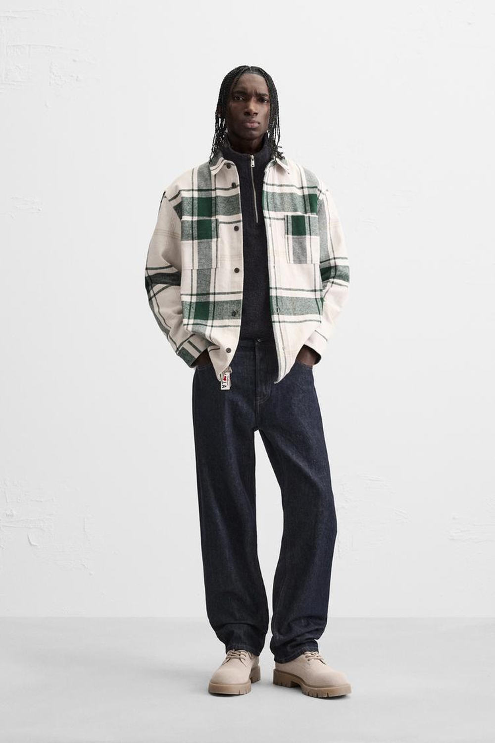 ZARА РУБАШКА ИЗ ФЛАНЕЛИ В КЛЕТКУ, ХАКИ