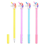 Набор синих детских шариковых ручек 12 штук, с резиновой фигуркой единорога, MC-Basir, разноцветный корпус, наконечник 1 мм, неавтоматическая, игольчатый синий стержень для письма