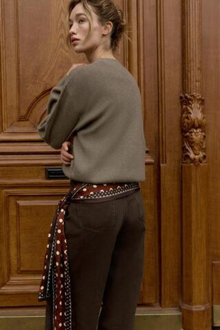 ZARA ОДНОТОННЫЙ СВИТЕР, НЕЙТРАЛЬНЫЙ РОЗОВО-СЕРЫЙ