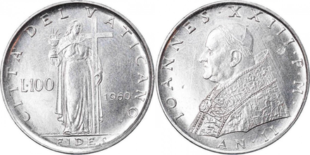 Ватикан 100 лир, 1959 - 1962 Иоанн XXIII XF
