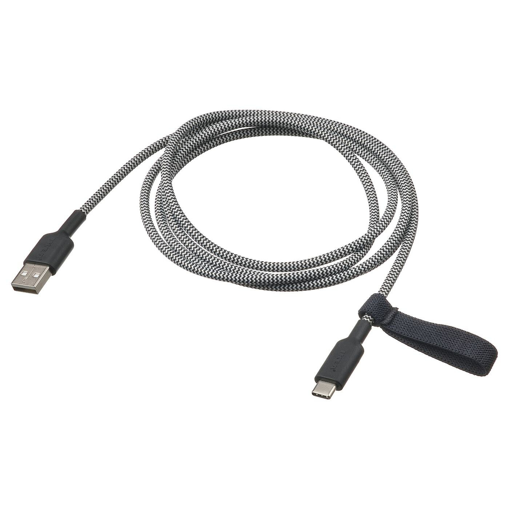 IKEA LILLHULT  (ИКЕА ЛИЛЛХУЛТ)  -  USB-A - USB-C, черный/белый, 1,5 м