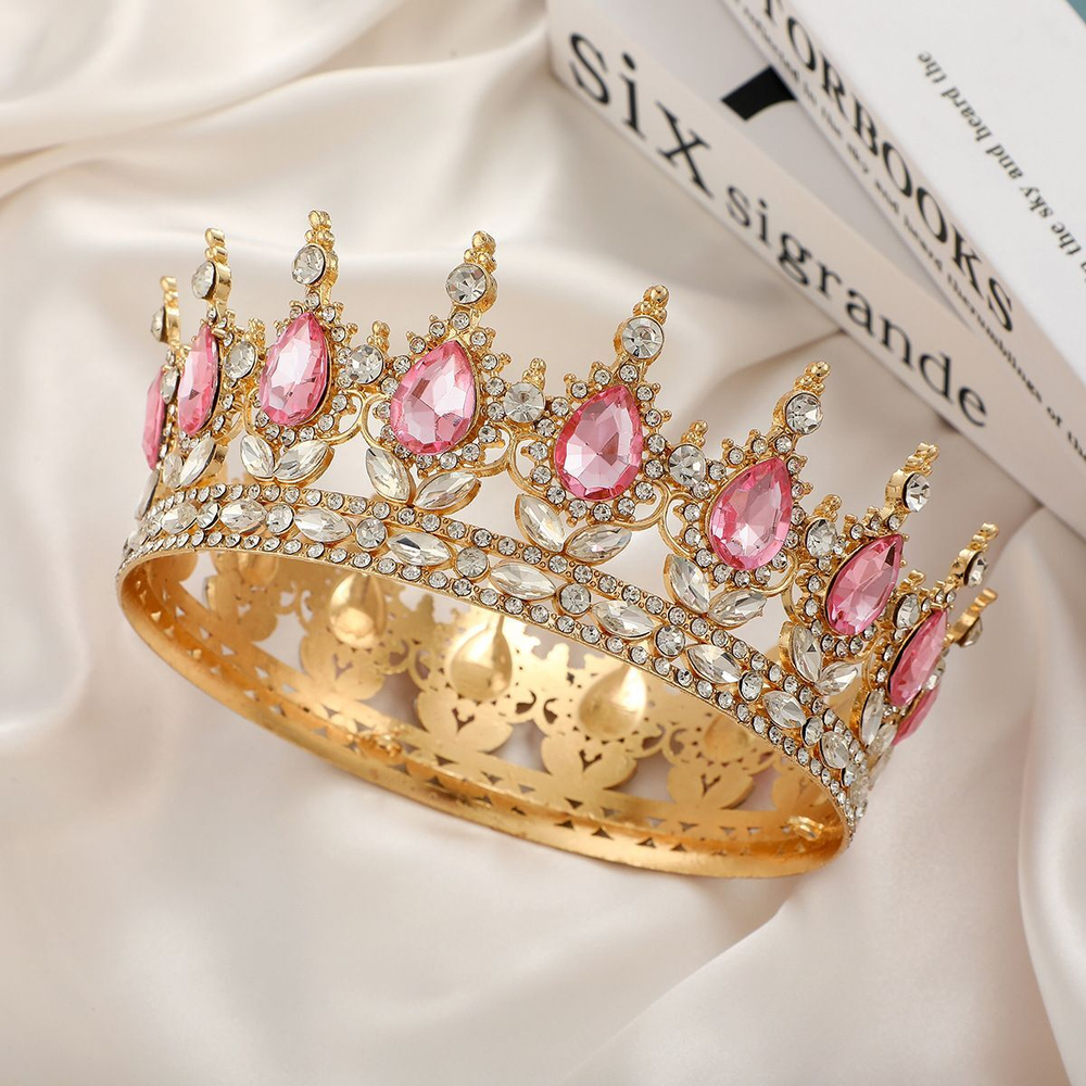 Декоративная корона на торт, золото (Розовые камни)