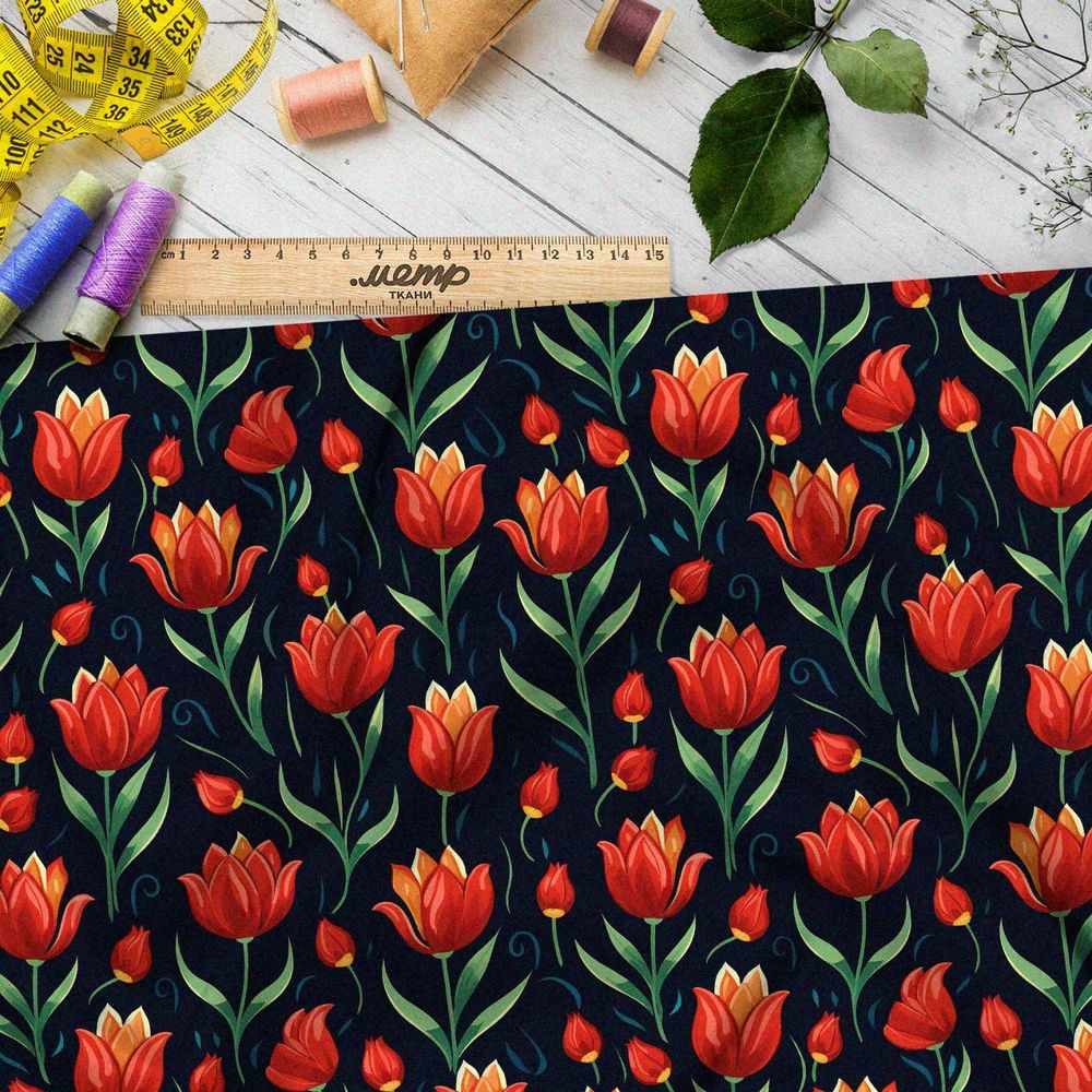 Ткань премиум таффета живописный тюльпан