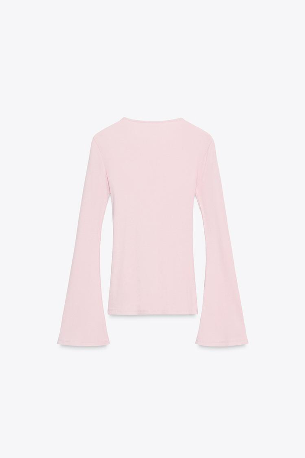 ZARA ФУТБОЛКА В РУБЧИК С РАСКЛЕШЕННЫМИ РУКАВАМИ, РОЗОВЫЙ