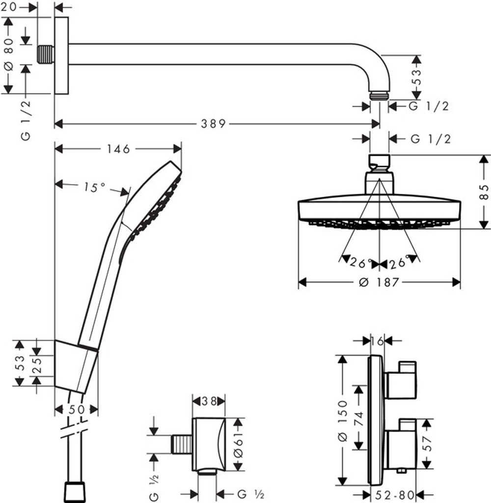 Душевой набор Hansgrohe 27295000 Croma Select S / Ecostat S