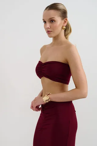 Топ с драпировкой из вискозы цвета бордо