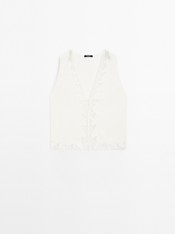 Massimo Dutti Струящаяся блузка с кружевной отделкой, натуральный