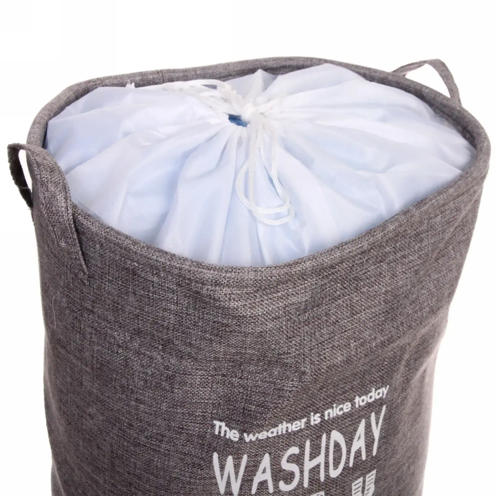 Корзина для белья складная круглая Большая стирка 50*35 см серая