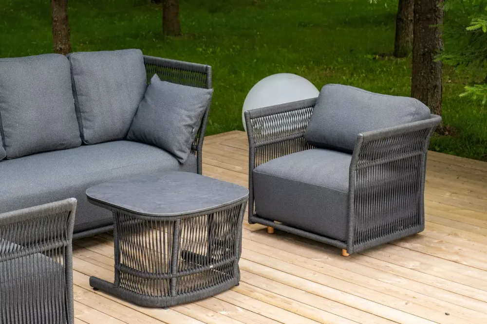 "Лугано" лаунж-зона 5-местная плетеная из роупа (веревки), каркас алюминиевый темно-серый, роуп темно-серый