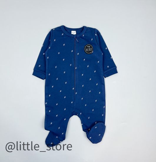 Слип из футера "Папа-мой герой" маленькие молнии на синем