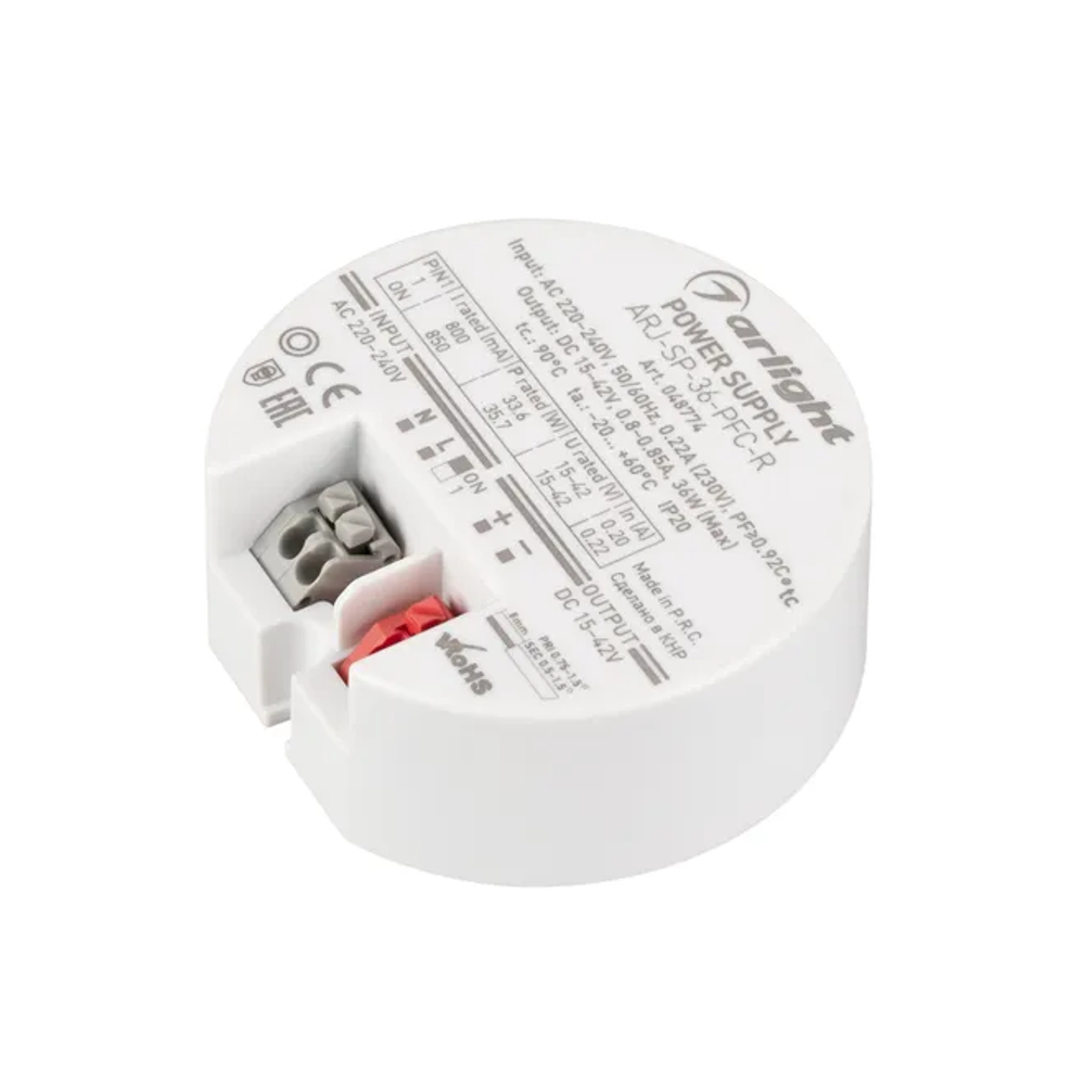 Блок питания ARJ-SP-36-PFC-R (36W, 15-42V, 0.8-0.85A) (Arlight, IP20 Пластик, 5 лет) 048774