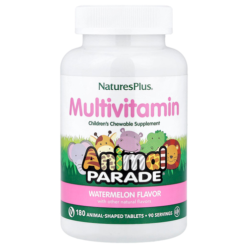 NaturesPlus, Animal Parade®, жевательные мультивитамины для детей, со вкусом арбуза, 180 таблеток в форме животных