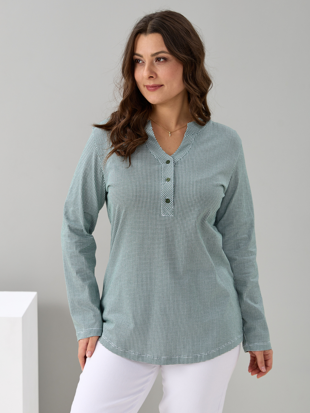 Блузка БЛ-22/гусинаялапка-зеленый