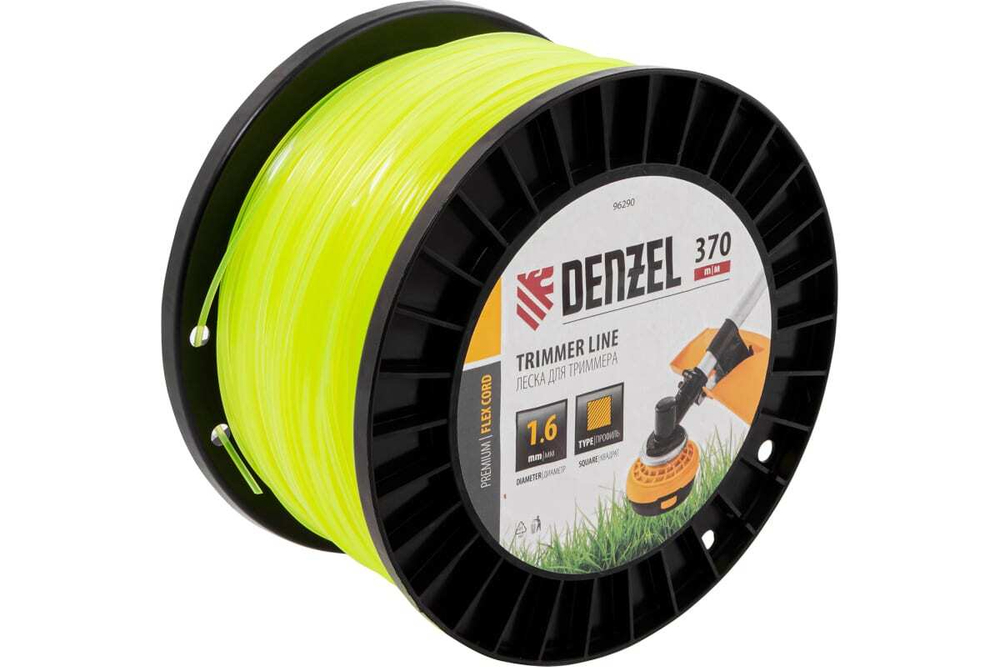 Леска FLEX CORD квадрат 1.6 мм, 370 м, на DIN катушке для триммера Denzel 96290