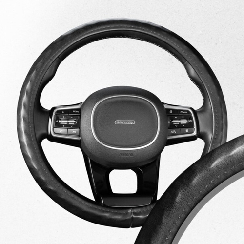 Оплетка руля M 37-38 см экокожа черная Top-10 (SKYWAY)
